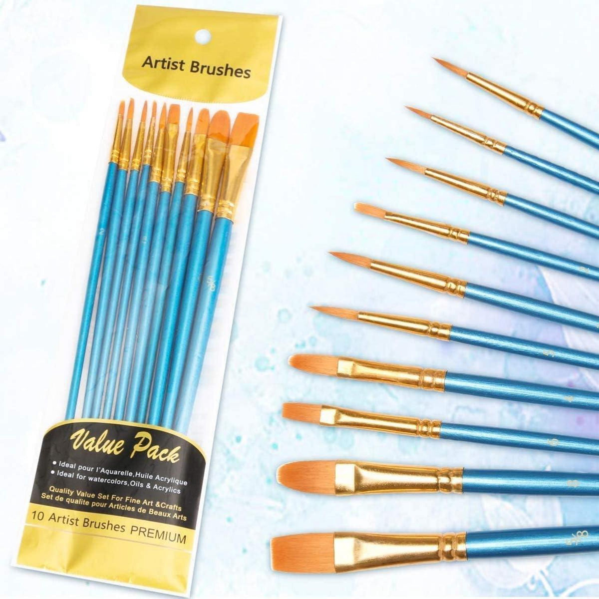 10er Set Nylon Künstlerpinsel für Aquarell Acryl Ölgemälde