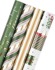 Grünes Glitter Geschenkpapier 4 Rollen 76x305cm Metallic Shine