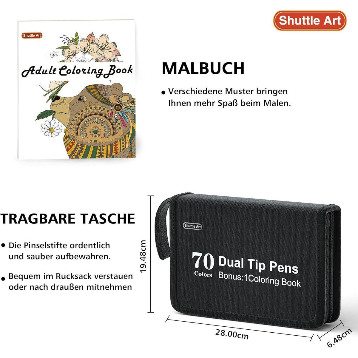 Doppelspitzen Pinselstifte, 70 Farben, Malbuch, Fineliner