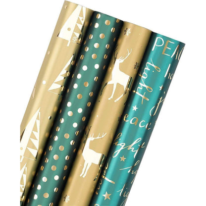 Geschenkpapier Rolle Grün Gold Glitzer - 4 Rollen 76x305cm