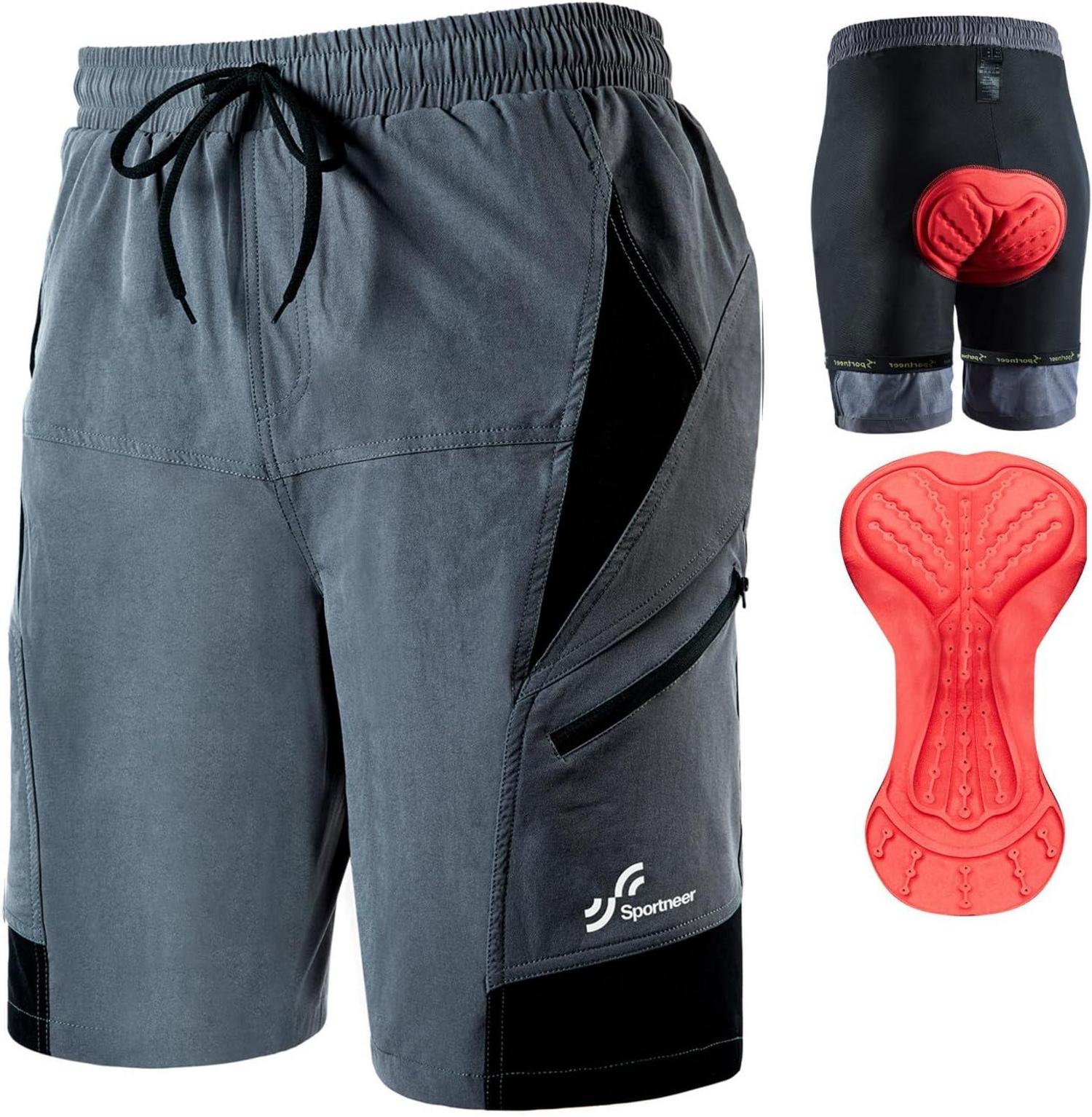 Sportneer MTB-Shorts Herren gepolstert 3D Mountainbike Shorts Grau