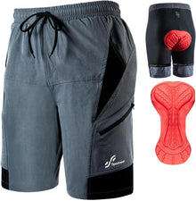 Sportneer MTB-Shorts Herren gepolstert 3D Mountainbike Shorts Grau