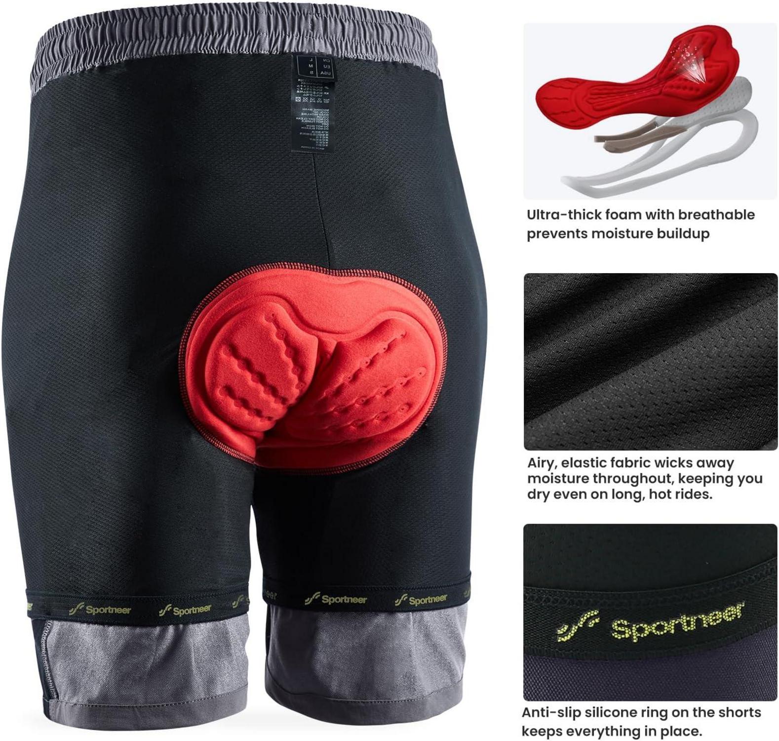Sportneer MTB-Shorts Herren gepolstert 3D Mountainbike Shorts Grau