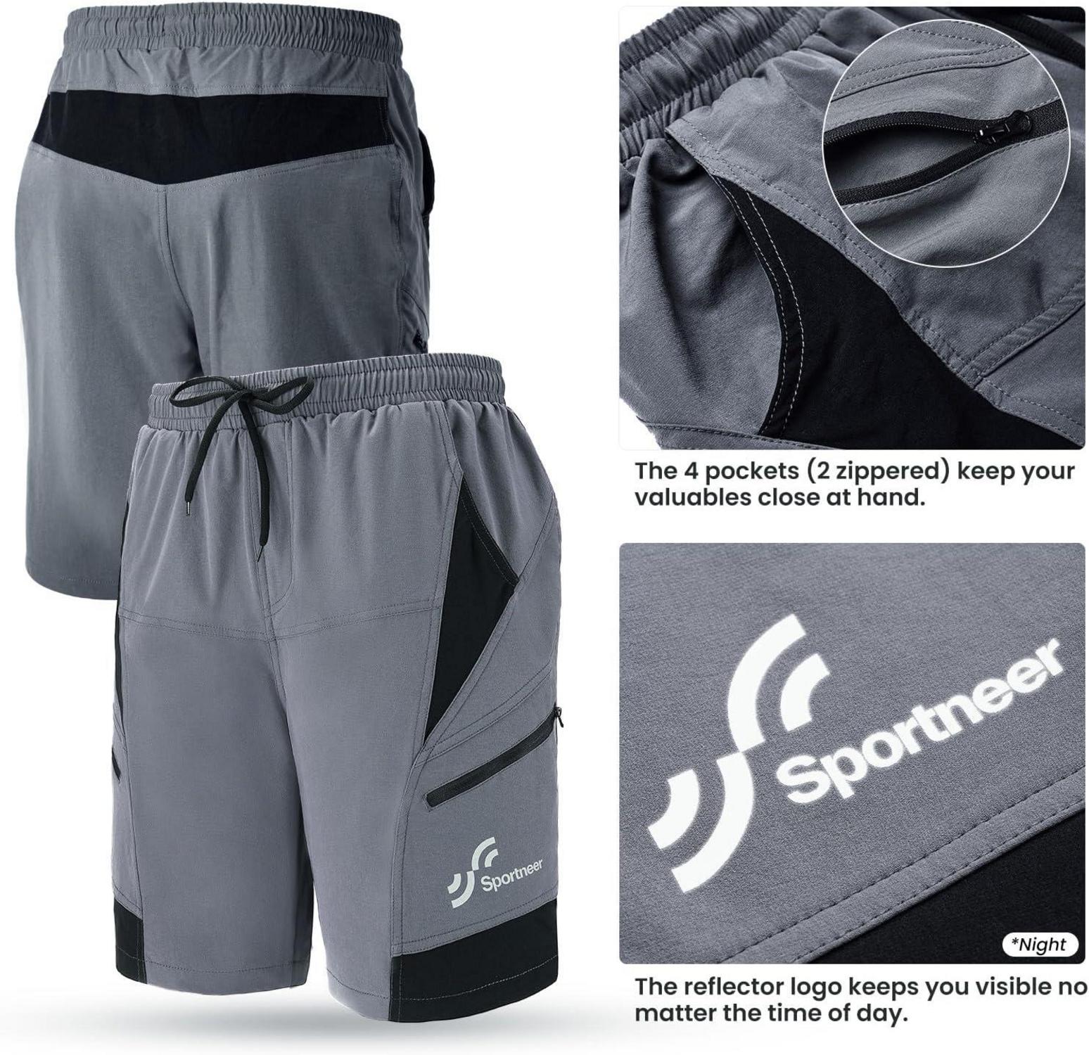 Sportneer MTB-Shorts Herren, Mountainbike Fahrrad-Shorts 3D gepolstert M Grau