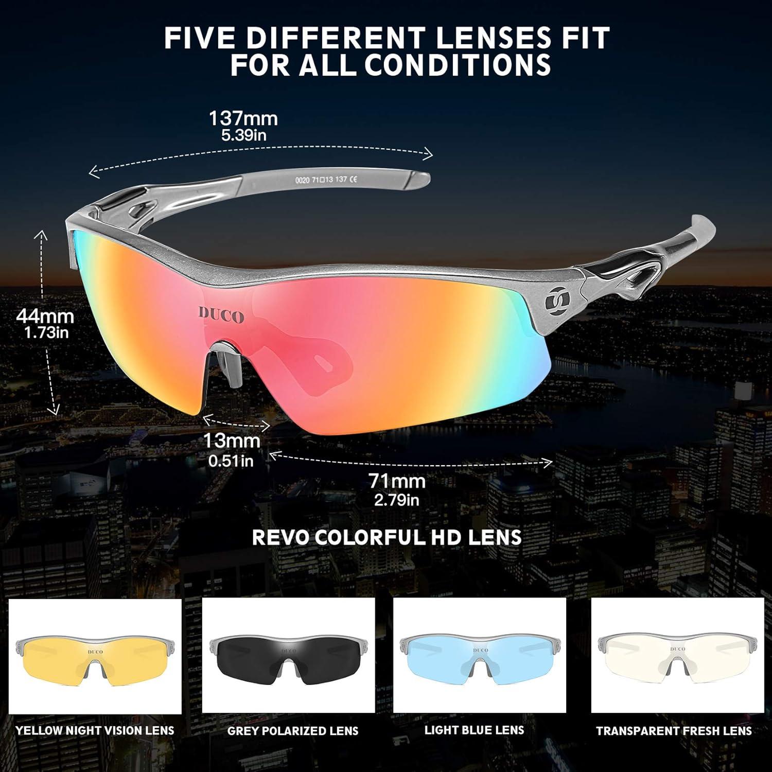 DUCO Sportbrille mit 5 austauschbaren Gläsern UV400 für Outdoor-Aktivitäten