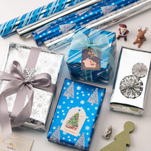 Geschenkpapierrolle Silber Blau Schneeflocke Metallic