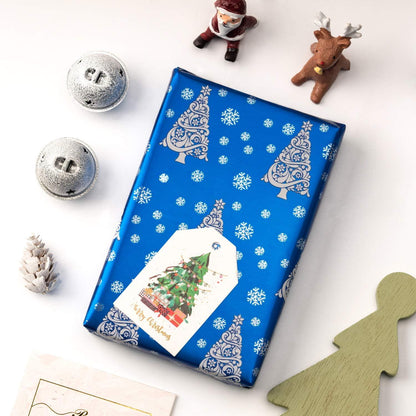 RUSPEPA Geschenkpapierrolle - Silberne Schneeflocke & Blaues Glitter Metallic Folie - 4 Rollen