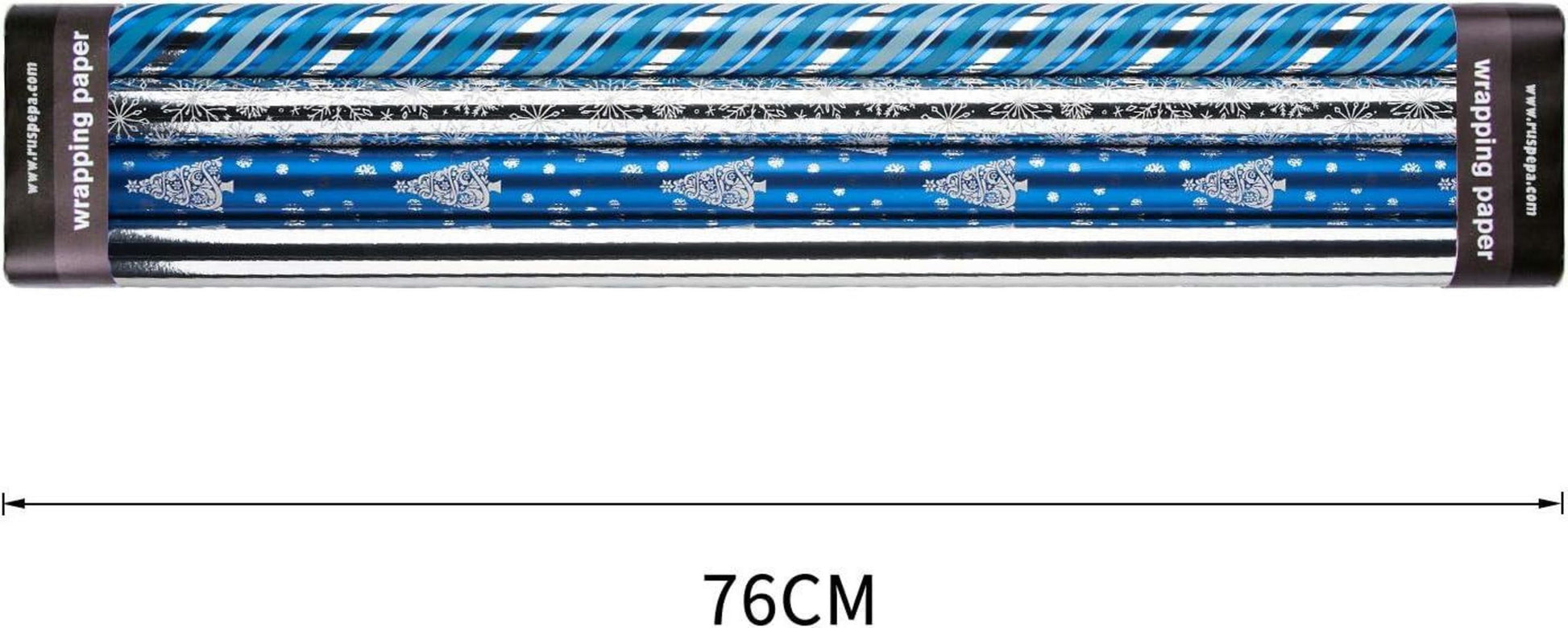 Geschenkpapierrolle Silberne Schneeflocke Blaues Streifenpapier