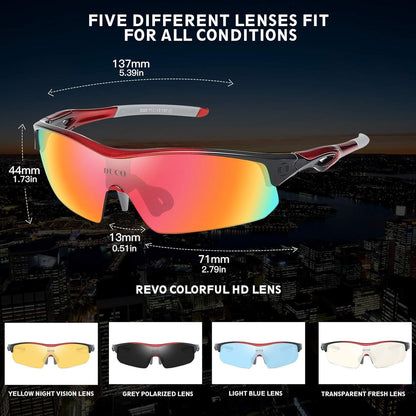 DUCO Sportbrille Fahrradbrille Outdoor Sonnenbrille UV400 mit 5 Gläsern