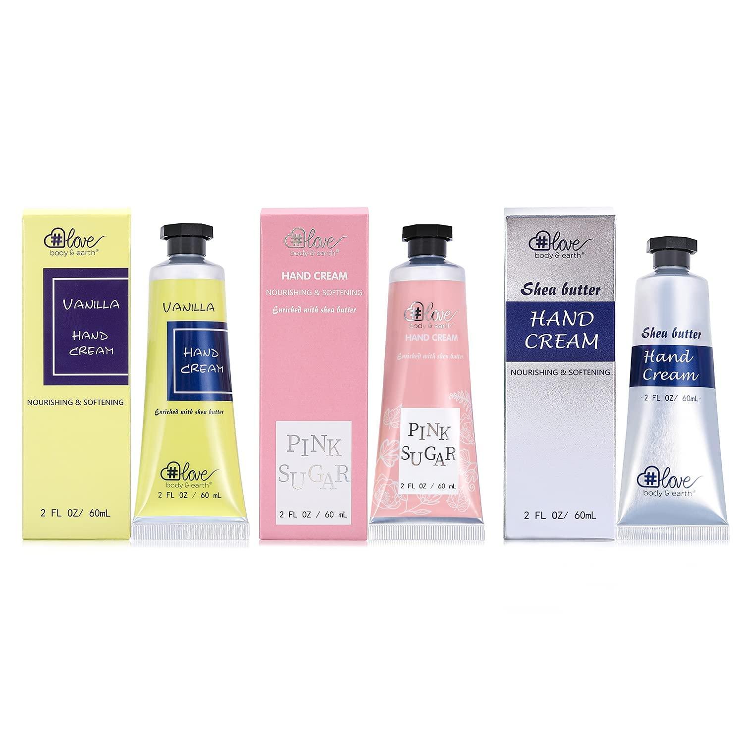 Handcreme Geschenkbox 3x60ml Reisegrößen Set für Frauen, Shea Butter Handpflege bei trockenen Händen