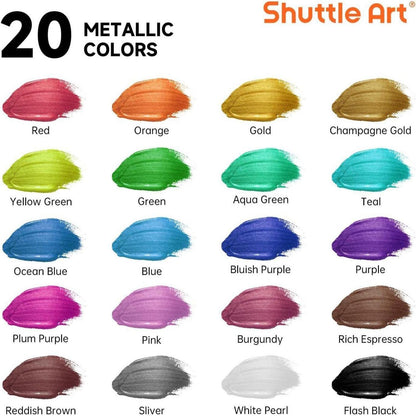 Shuttle Art Metallic Acrylfarben Set 20 Farben 60 ml mit