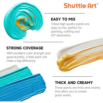 Shuttle Art Metallic Acrylfarben Set 20 Farben 60 ml mit