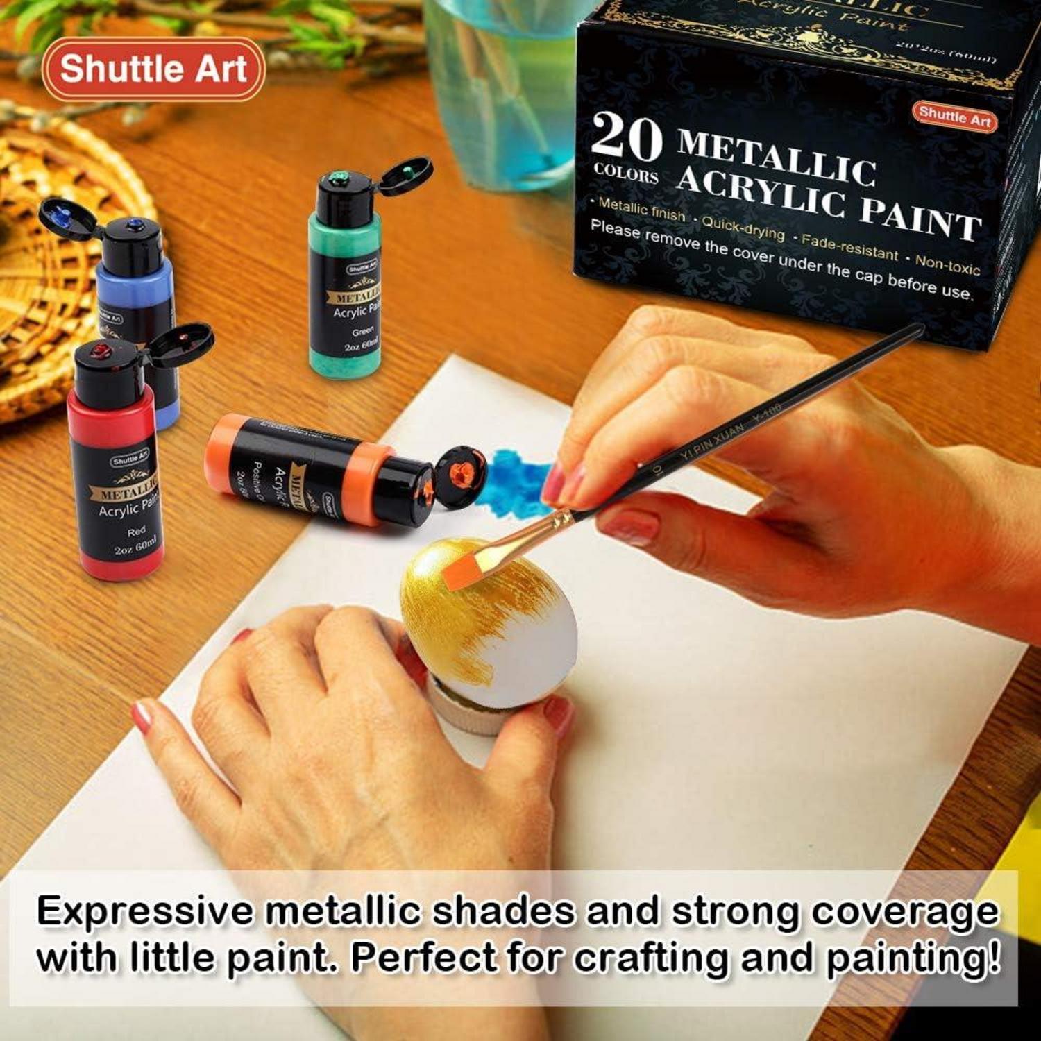 Shuttle Art Metallic Acrylfarben Set 20 bunte Metallic Acryl Farben 60 ml