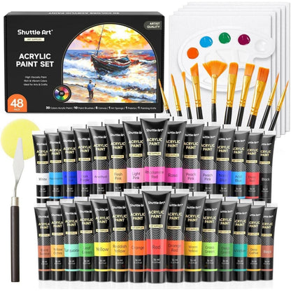 Acrylfarben Set 30 Farben 10 Pinsel 5 Leinwände 1 Spachtel