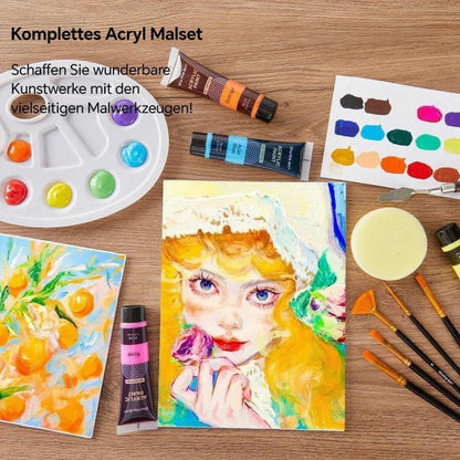 Acrylfarben Set 30 Farben 10 Pinsel 5 Leinwände 1 Spachtel