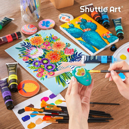 Acrylfarben Set 30 Farben 10 Pinsel 5 Leinwände 1 Spachtel