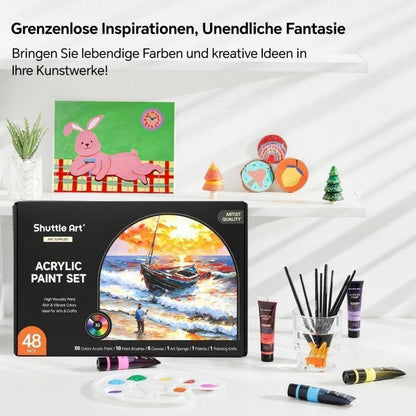 Acrylfarben Set 30 Farben 10 Pinsel 5 Leinwände 1 Spachtel