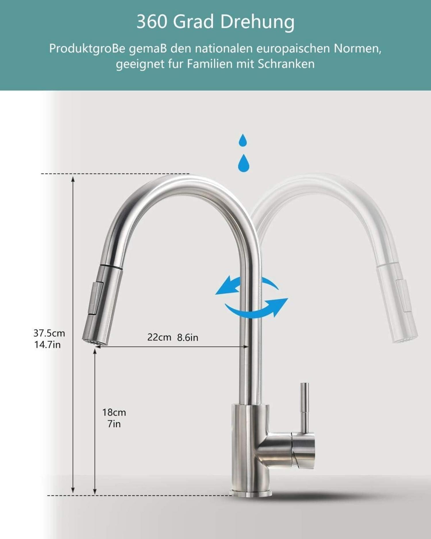 Wasserhahn Küche mit Ausziehbarer Brause 360° Schwenkbar Mischbatterie