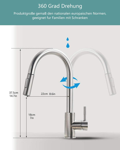 Wasserhahn Küche mit Ausziehbarer Brause 360° Schwenkbar Mischbatterie