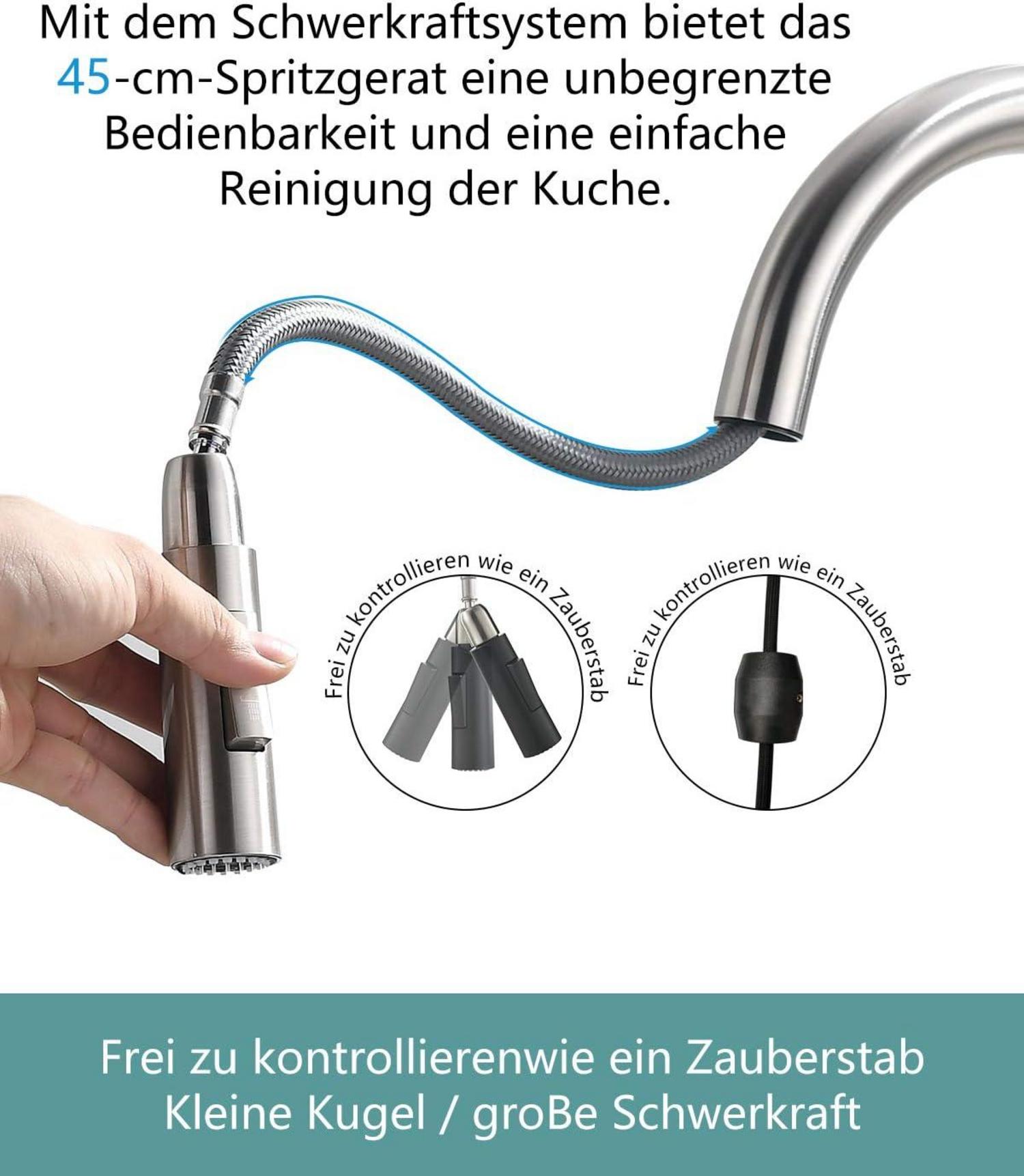 TIMACO Ausziehbarer Wasserhahn 360° Schwenkbar Spiralfederarmatur