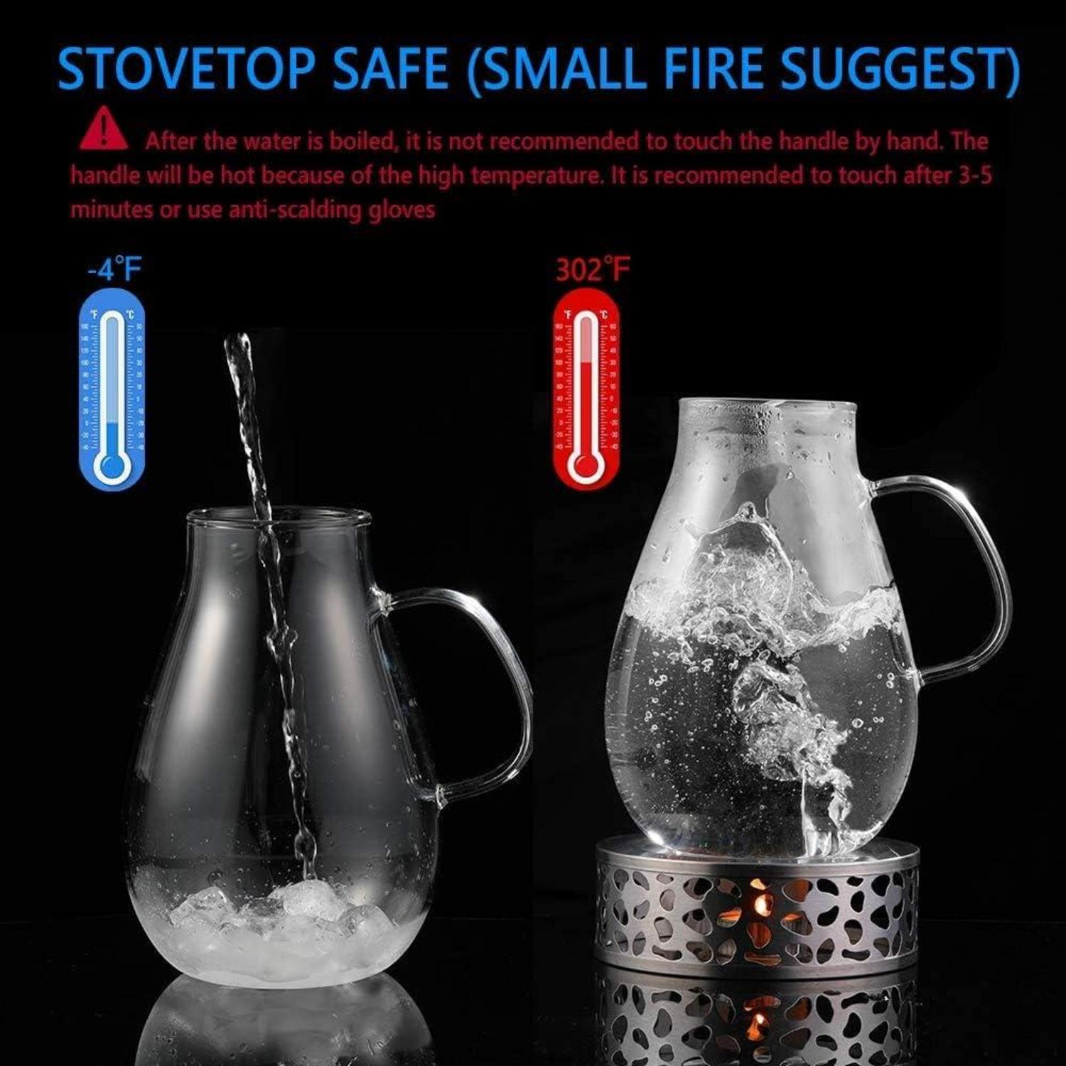 Glaskaraffe mit Edelstahl Deckel 2L Wasserkaraffe Borosilikatglas