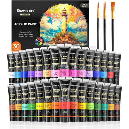 Shuttle Art Acrylfarben Set 30 Farben 36ml Tuben 3 Pinselset