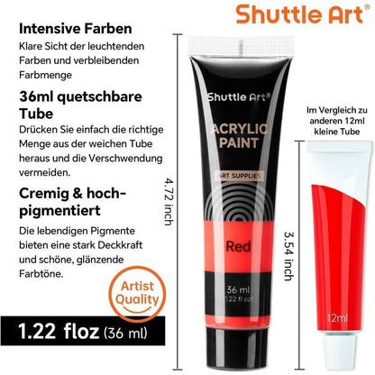 Shuttle Art Acrylfarben Set 30 Farben 36ml Tuben 3 Pinselset