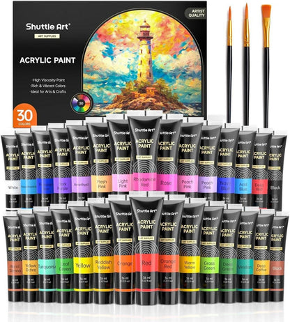 Acrylfarben Set 30 Farben Tuben Pinselset Leinwand Holz bunt