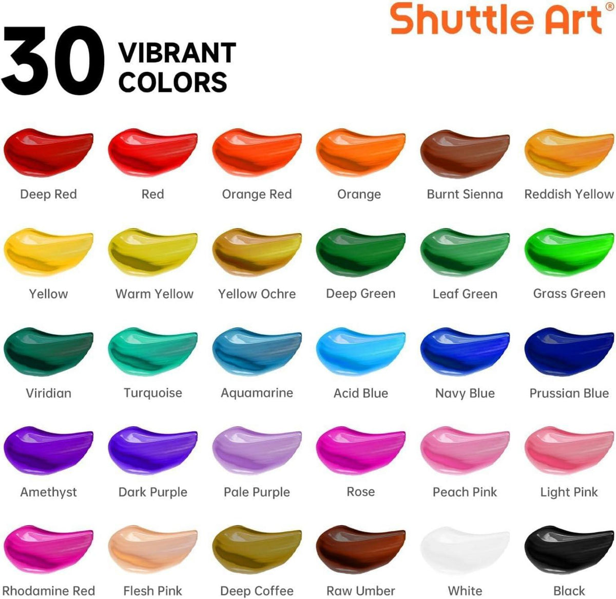 Shuttle Art Acrylfarben Set 30 Farben 36ml Tuben 3 Pinselset