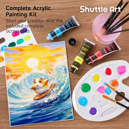 Acrylfarben Set 30x36ml + 3 Pinsel, wasserfest, ungiftig