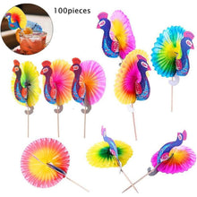 Party Zubehör Cocktail Deko Sticks 100 Stück Papier Pfau