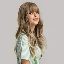Aschblonde Gewellte Synthetische Perücke mit Pony 24 Zoll