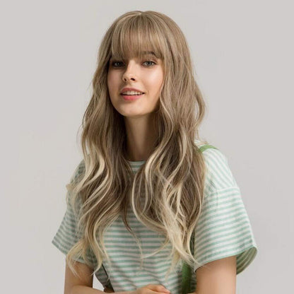 24 Zoll Ash Blonde Synthetische Gewellte Perücke mit Pony