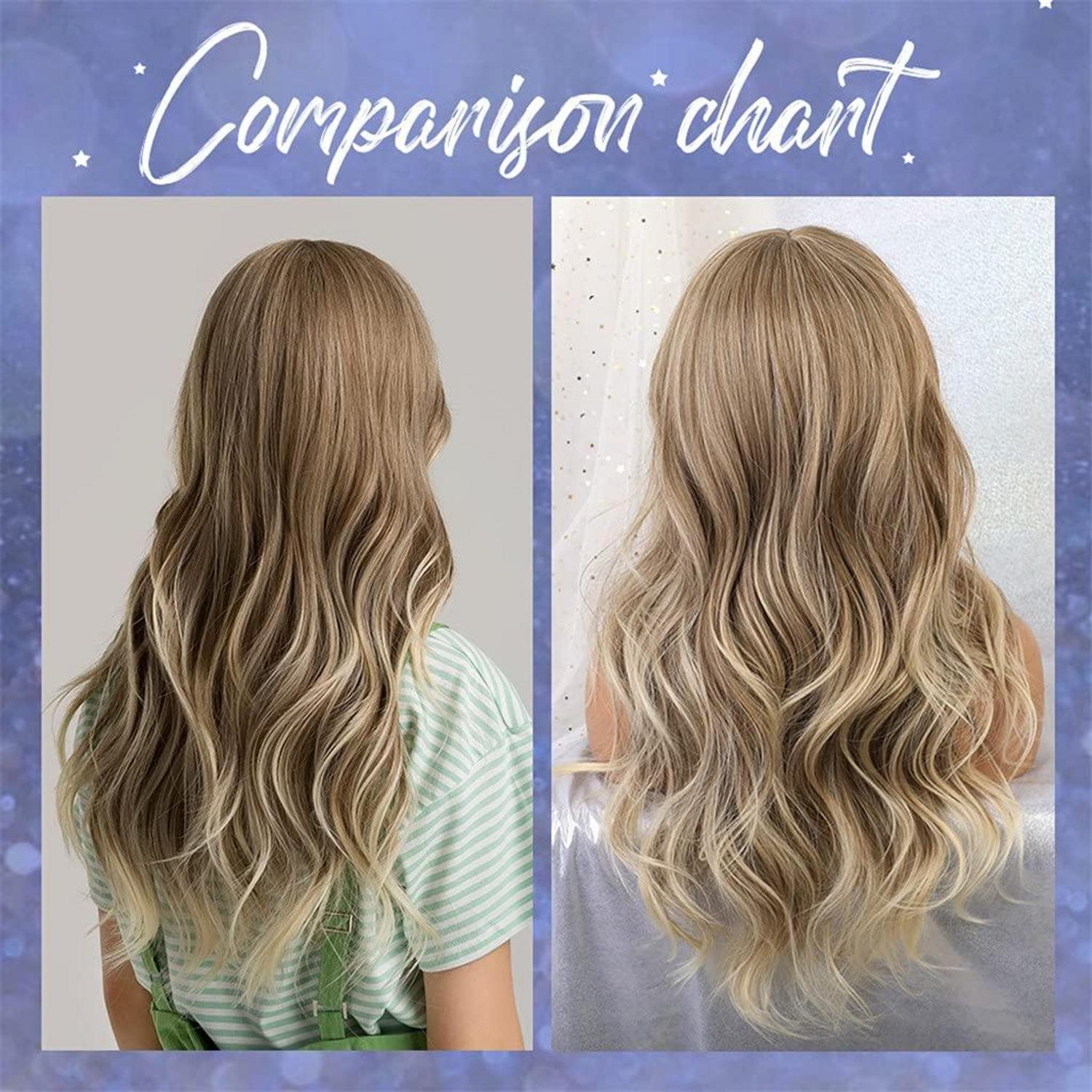 OUFEI Synthetische Perücke 24 Zoll Aschblond mit Pony - Hitzebeständig & Gewellt - Für Party, Cosplay, Hochzeit