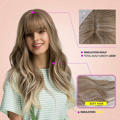 24 Zoll Aschblonde Damen Perücke Natürliche Synthetische Gewellte