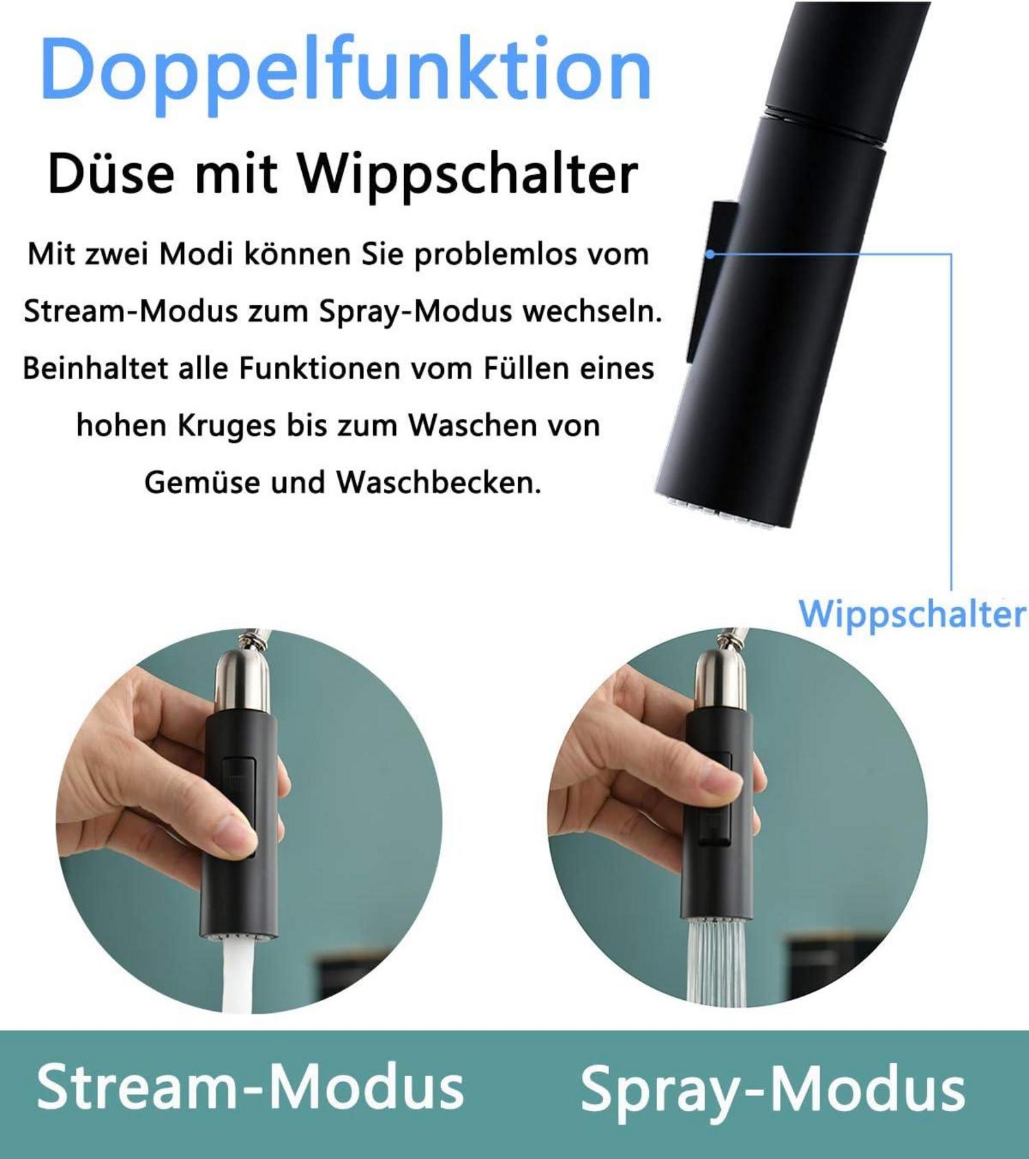 Moderne schwarze Küchenarmatur mit ausziehbarem Auslauf - TIMACO