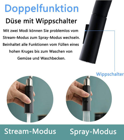 Moderne schwarze Küchenarmatur mit ausziehbarem Auslauf - TIMACO