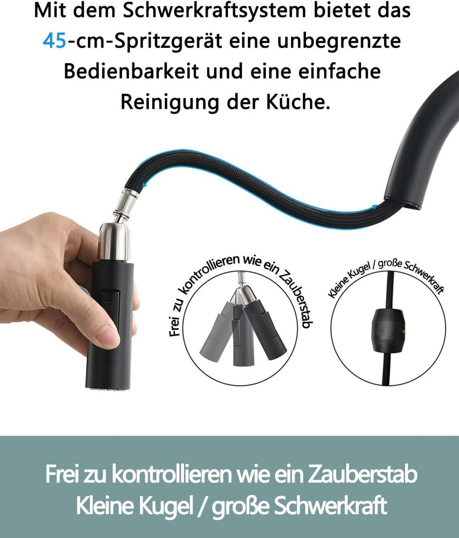 Küchenarmatur ausziehbar schwarz 360° Schwenkbar Mischbatterie