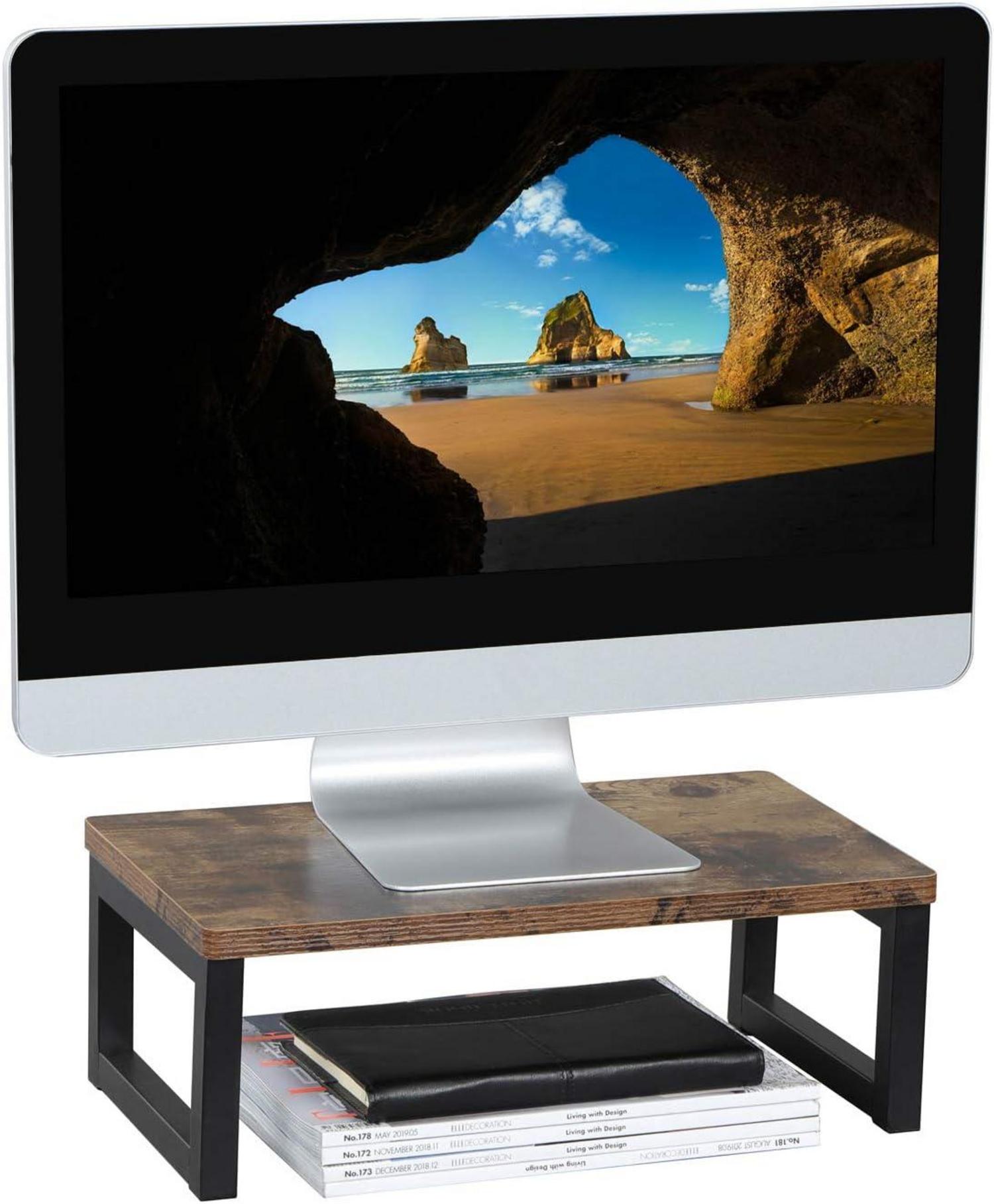 Vintage Holz Monitorständer mit Stauraum für Laptop PC - Dunkelbraun