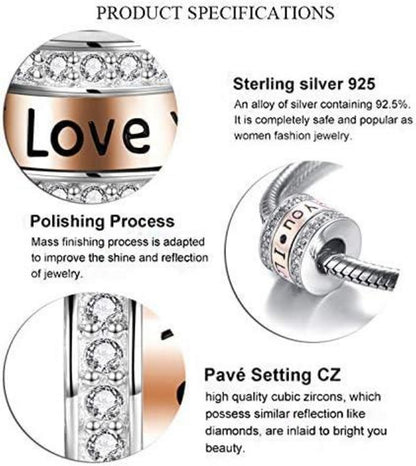 925 Sterling Silber Charm Herz Roségold Kristall Perle europäisches