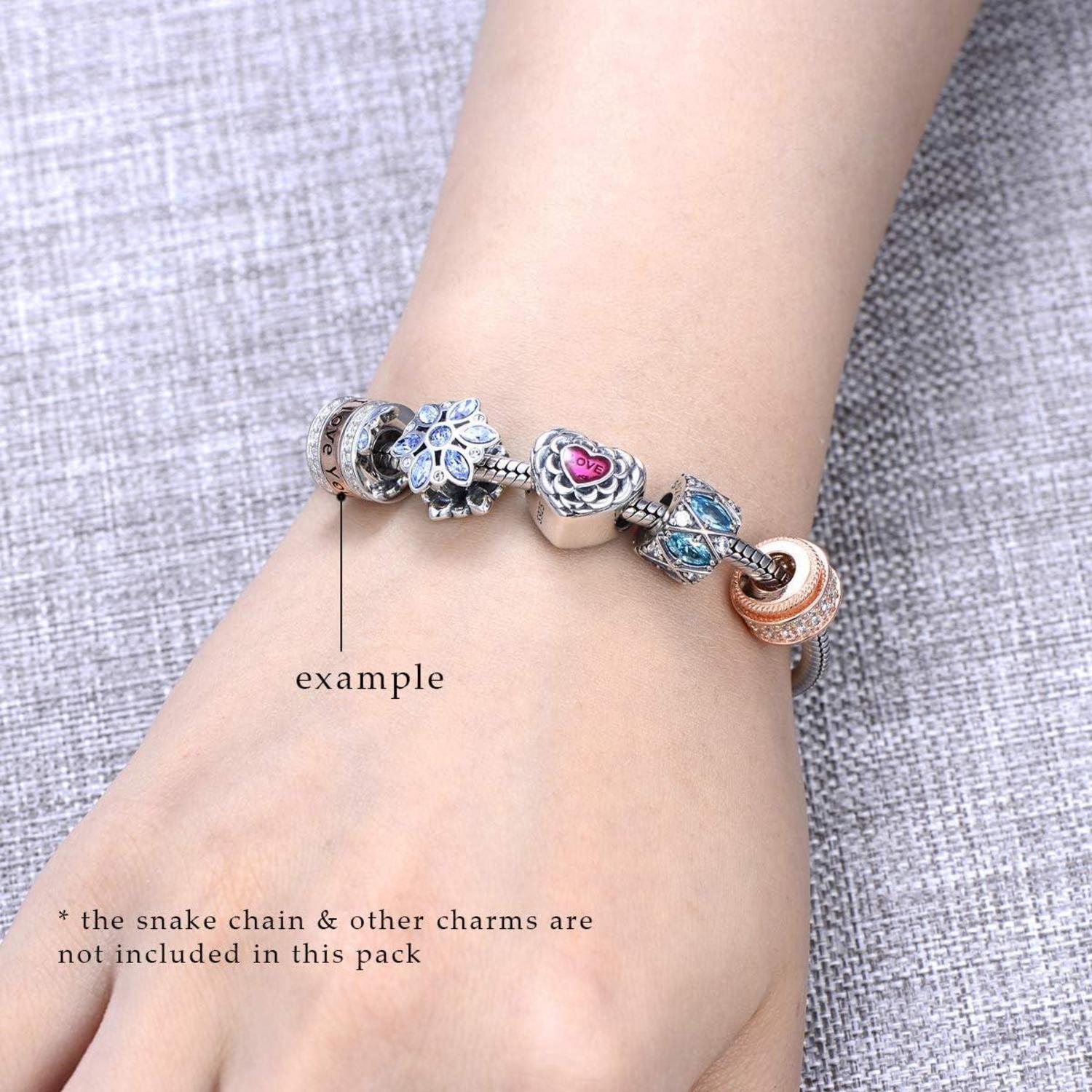 925 Sterling Silber Charm Roségold Herz mit Kristall, passt für