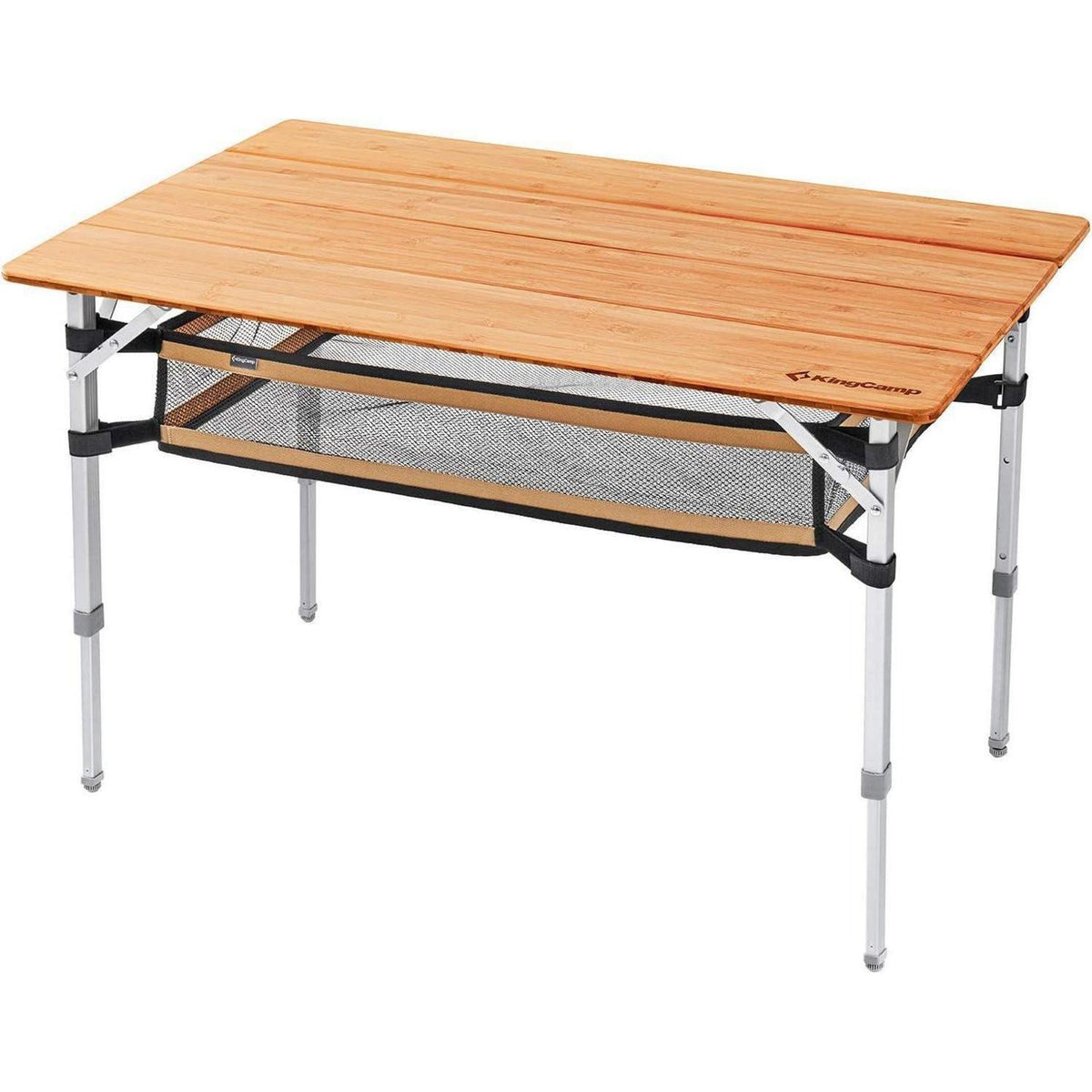 Höhenverstellbarer Bambus Campingtisch 100x65cm mit Netz