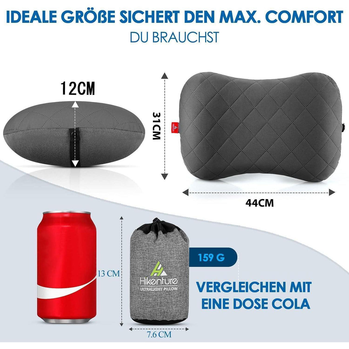 Aufblasbares Reisekissen mit abnehmbarem Bezug, Grau