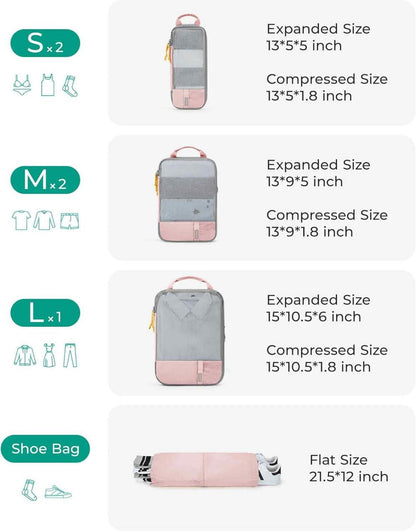 BAGSMART Koffer Organizer Packtaschen 6er Set, Wasserdicht, Travel Essentials, Rosa