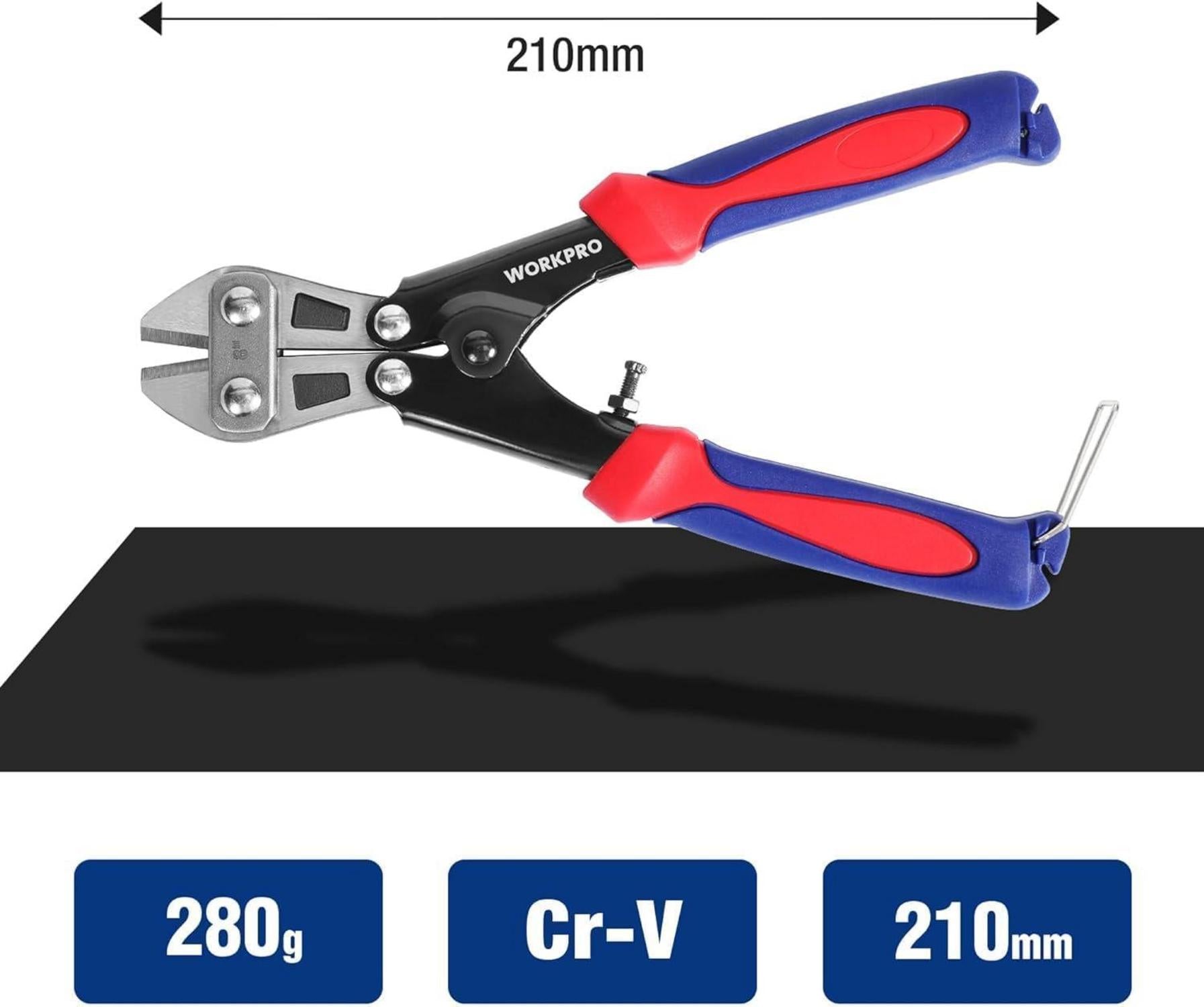 WORKPRO Bolzenschneider 210mm Mini Seitenschneider Ø2,3mm CR-MO-Gummigriff