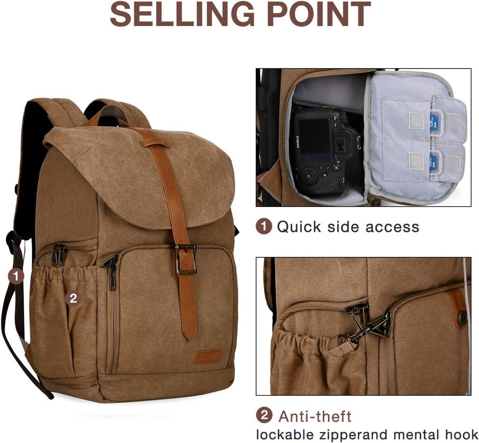 Fotorucksack Kamerarucksack Canvas Diebstahlsicher wasserabweisend 15 ZollLaptop