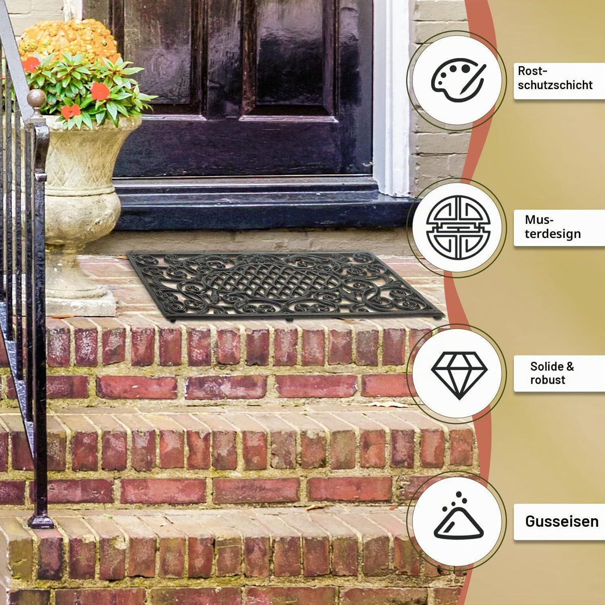 Gusseisen Fußmatte Vintage Wolken & Ranken Design 61cm