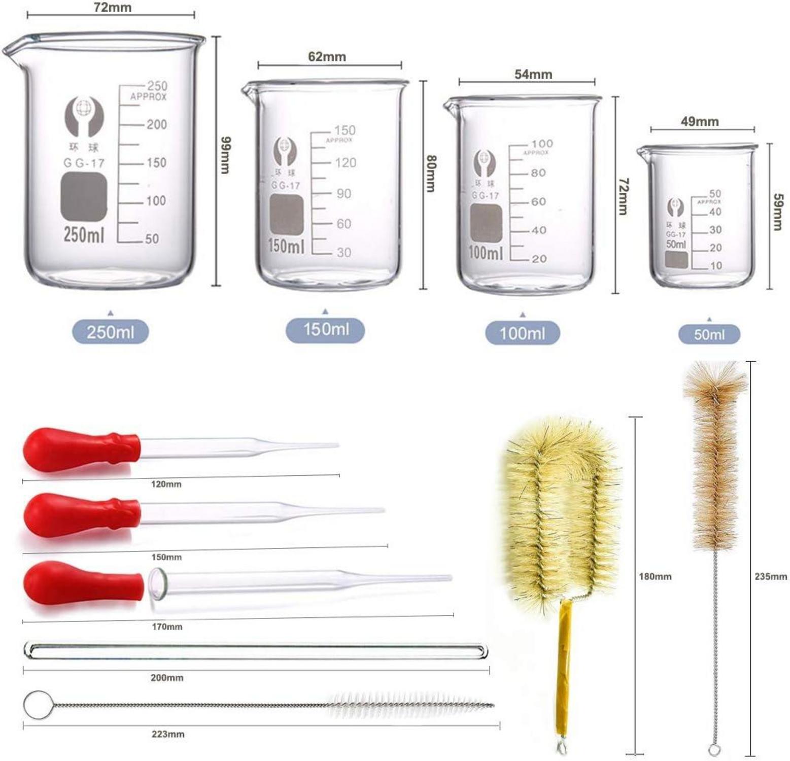 Borosilikatglas Bechergläser Set 4 Stück 50ml 100ml 150ml