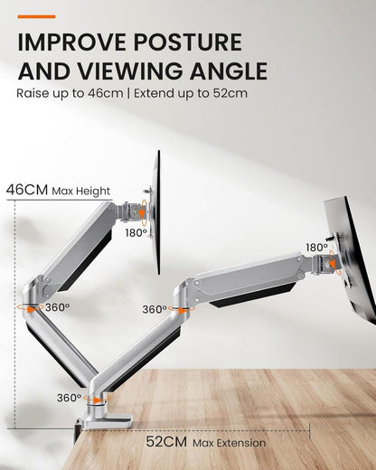 ErGear Monitor Halterung 2 Monitore für 13-32 Zoll Bildschirme, Gasdruckfeder Arm, Kabelmanagement, Neigbar, Schwenkbar, Drehbar, VESA 75/100mm