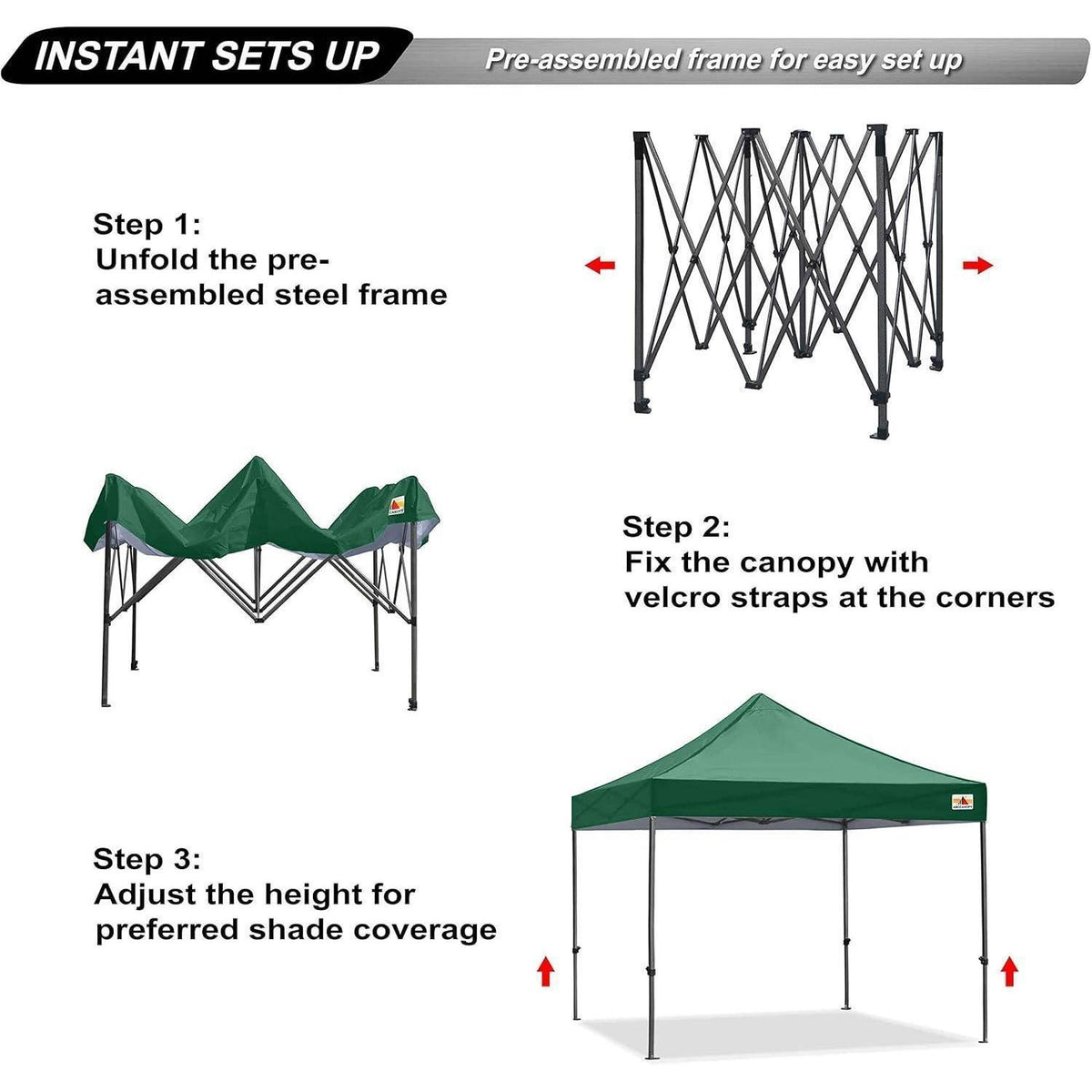 Wasserdichter Pop-Up Pavillon 2,5x2,5M Dunkelgrün mit Rollentasche